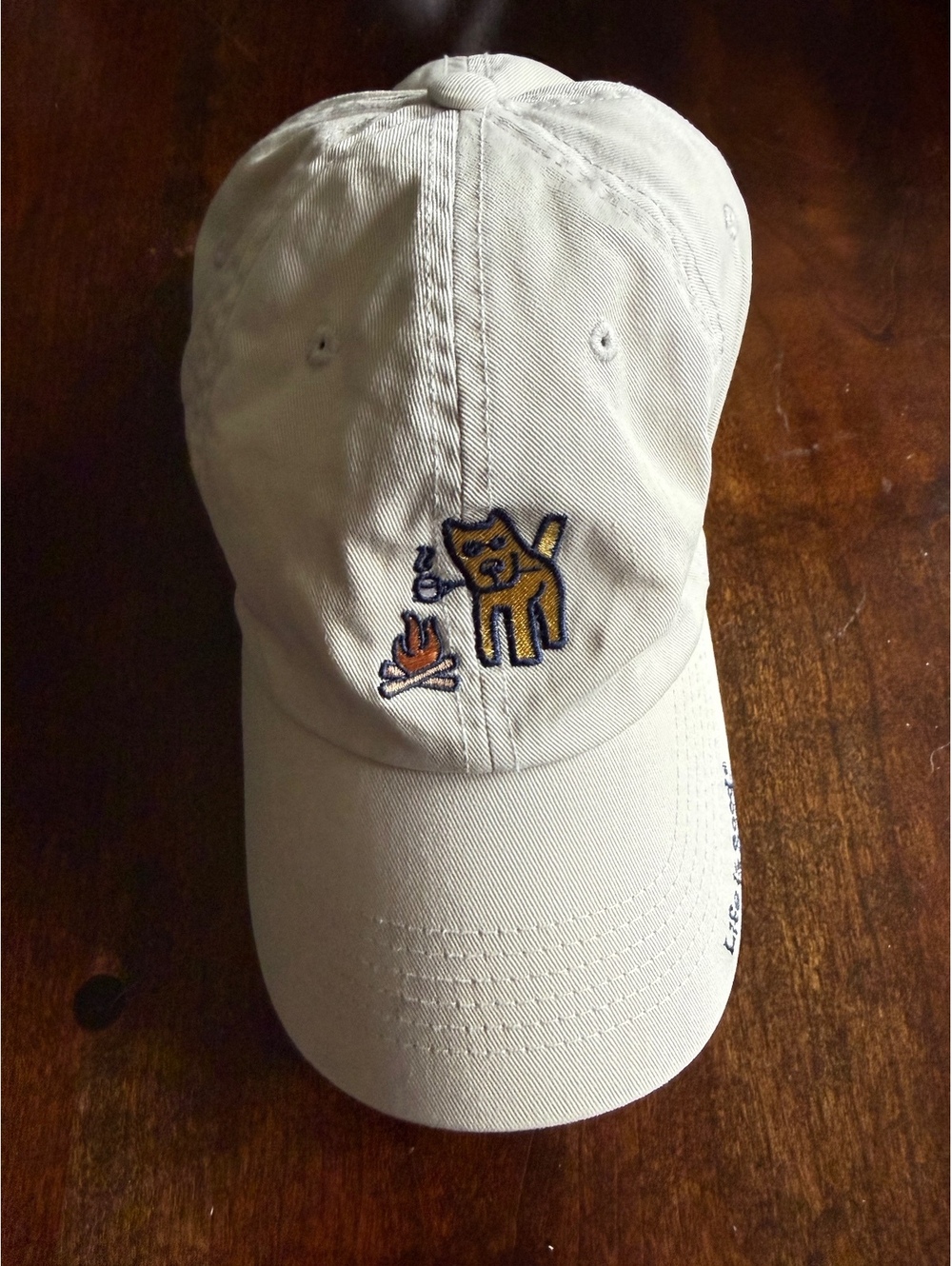 Life is Good Beige Adjustable Cap with Dog and Campfire Embroidery